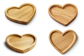 Fototapeta premium Four Heart Shaped Wooden Serving Dishes Displayed