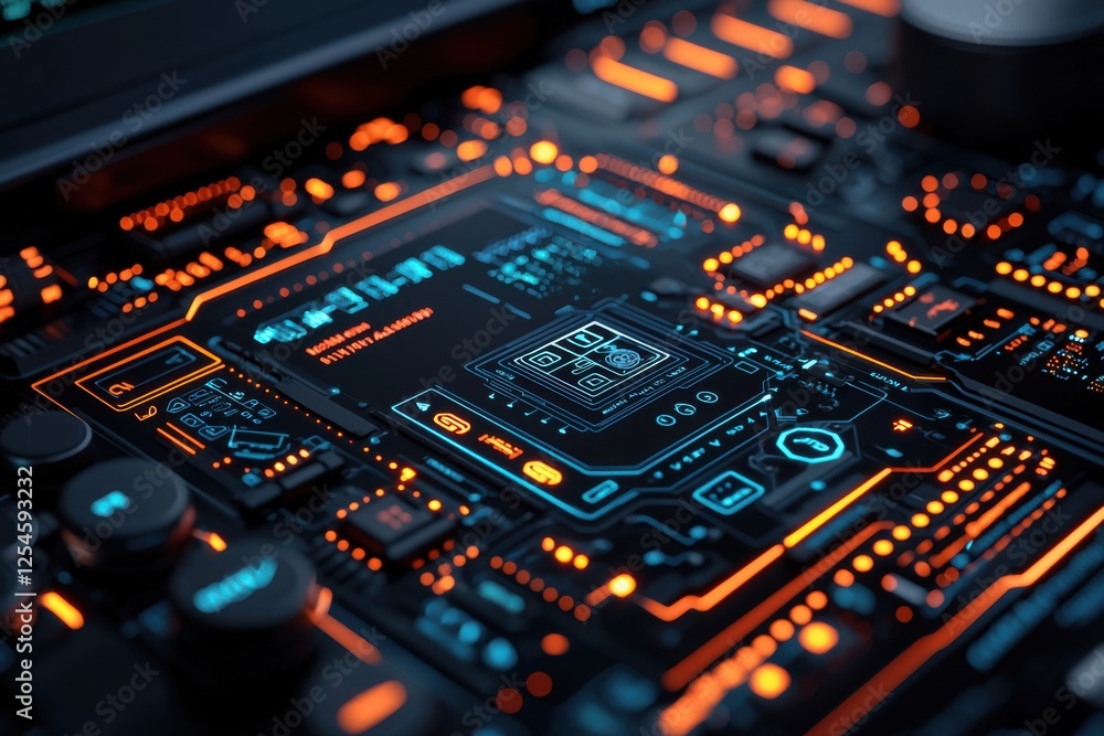 Poster sustainable microchip inside electric car dashboard glowing futuristic technology abstract circuit b
