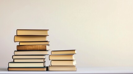 Fototapeta premium Minimalist book stack on a neutral-toned table in a modern home office