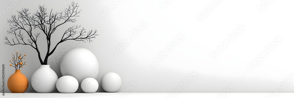 Aufkleber minimalist geometric arrangement featuring a group of spheres and a bare tree branch placed on a cle