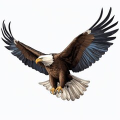 Obraz premium Majestic American Eagle in Flight with Wing Highlights and Detailed Feathering, Capturing the Beauty of Nature in Dynamic Motion