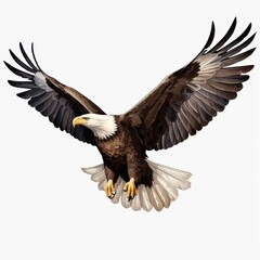 Obraz premium Majestic American Eagle in Flight with Outstretched Wings Against a Clean Background