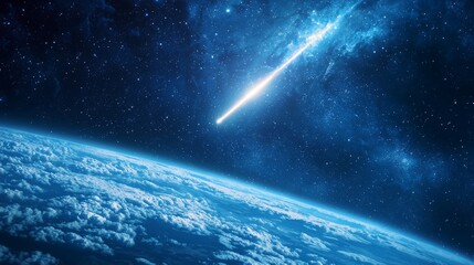 Fototapeta premium Bright Comet Trail Through the Expansive Night Sky Over Earth