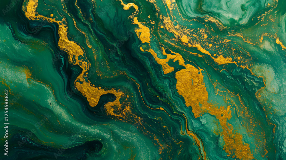 Poster green and gold marble background with contrasting textures and patterns for design and artistic purp