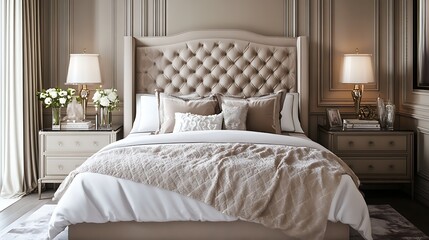 chic bedroom with high-end finishes and luxurious bedding 