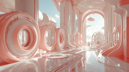 Pink Futuristic Architecture: A Dreamlike Corridor