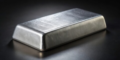 Close-up shot of raw silver bullion bar on a dark background , precious metal