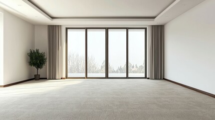 Obraz premium Modern Empty Room with Large Windows and Natural Light