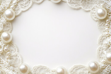 white lace and pearls border background  for wedding or birthday invitation design