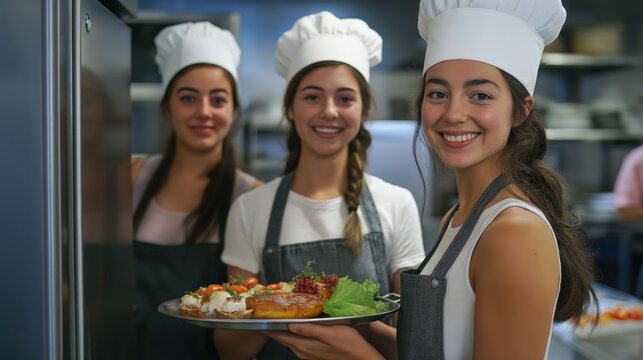 female chefs in kitchen smiling