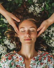 Serene woman enjoying nature therapy