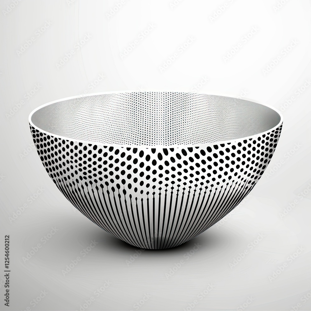 Poster a decorative bowl featuring a unique pattern of dots and lines, showcasing modern design. isolated o
