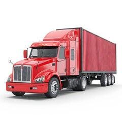 A red trailer truck with a white or light-colored cab. The truck has a single axle, indicating it may be a day cab or a combination of a tractor and trailer.