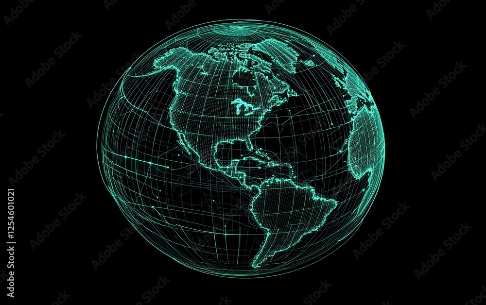 Poster global network concept, vector globe with interconnected lines, symbolizing worldwide communication 
