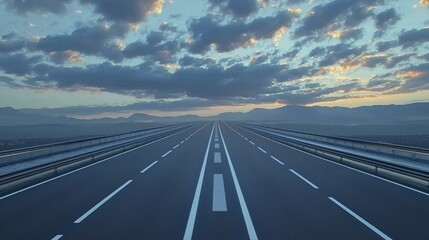 Fototapeta premium Serene Empty Road Under Dramatic Sky at Sunset in Scenic Landscape