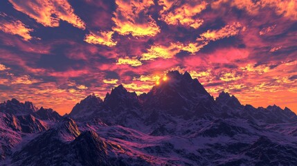 Naklejka premium Majestic Mountain Landscape at Sunset with Colorful Skies