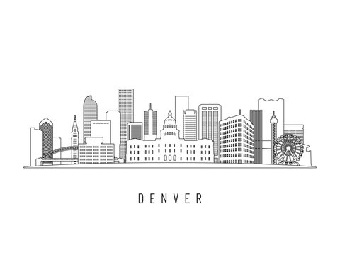 Detailed Denver skyline vector illustration. Denver buildings in line art style, perfect for modern designs.