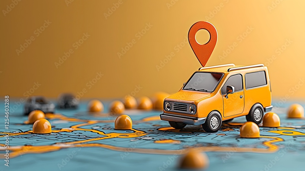 Poster smartphone gps map display with blinking location pin highlighting vehicle transportation travel nav