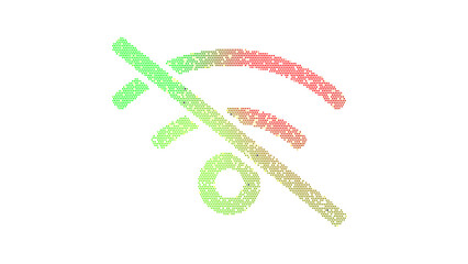 Icon wifi slash is made up of LED square shapes. There are bright diodes and there are black dead diodes