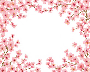 Fototapeta premium pink cherry blossoms floral frame border spring background