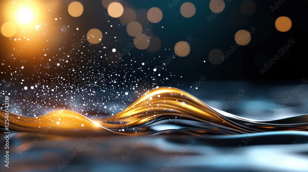 Aufkleber renewable energy represented through an abstract fluid motion graphic with glowing waves curves and 