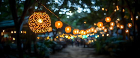 Obraz premium Warm Evening Lights In A Garden Path