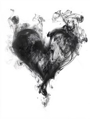 Fototapeta premium Black ink heart shape formation on white background abstract smoky texture artistic design