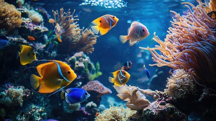 Vibrant Marine Life A Colorful Underwater Scene with Tropical Fish and Coral Reef Ecosystem