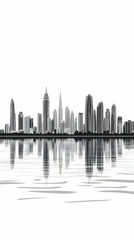 Obraz premium Cityscape reflection, waterfront, calm waters, urban skyline, design