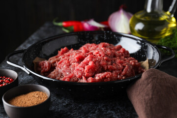 Ground meat, concept of cooking tasty meat food