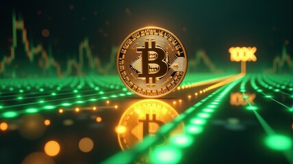 Fototapeta premium Bitcoin cryptocurrency concept with glowing digital background
