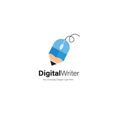 Mouse and Pen Digital Writer logo template illustration. Combination of mouse and pencil. suitable for education, digital art and journalist. symbol, icon, emblem. online education.