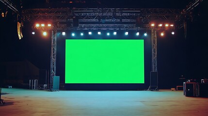 Empty Stage with Green Screen and Lighting Setup