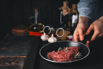 Ground meat, concept of cooking tasty meat food