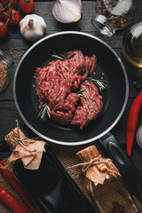 Ground meat, concept of cooking tasty meat food