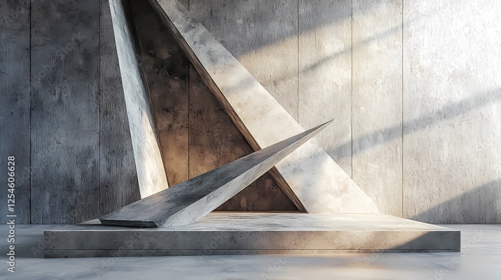 Poster geometric concrete structure with sunlight casting shadows creating an abstract modern art piece
