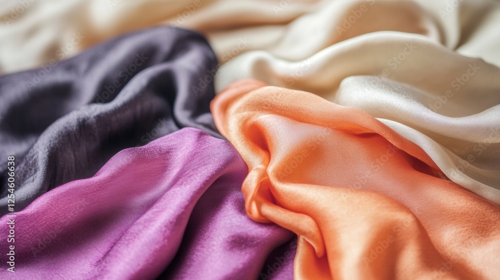 Aufkleber flowing silk fabrics showcase elegant tones on a neutral background with soft lighting for a refined