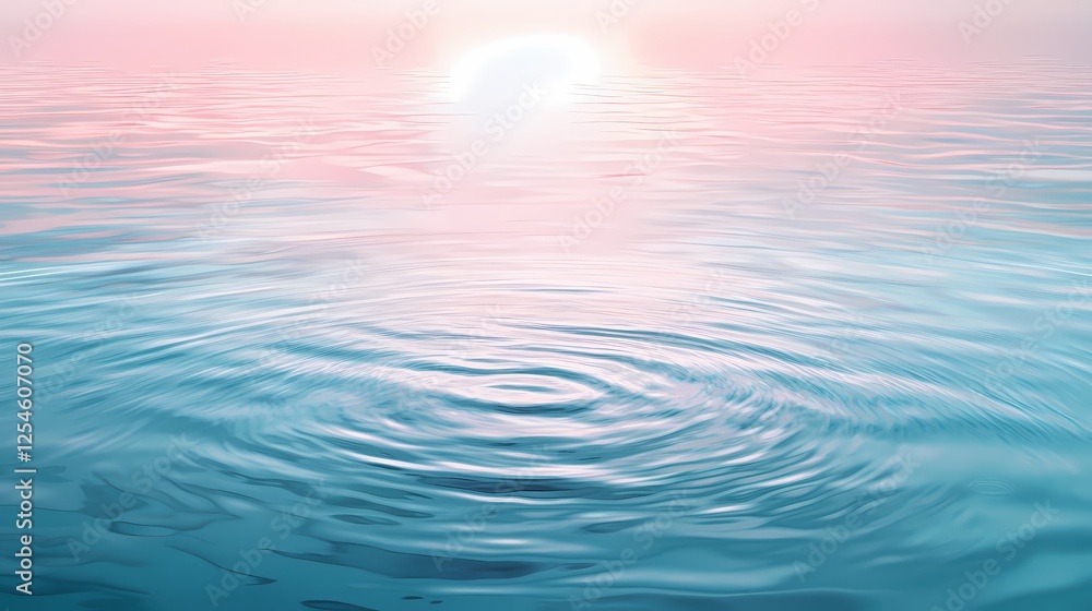 Poster serene water surface reflecting soft light creating ripples and gentle waves in calm atmosphere