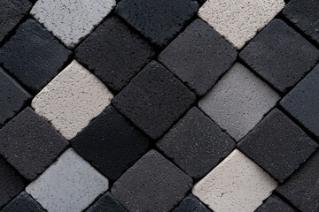 Fototapeta premium Tiled squares arrangement of gray shades for backgrounds in construction, decor or art