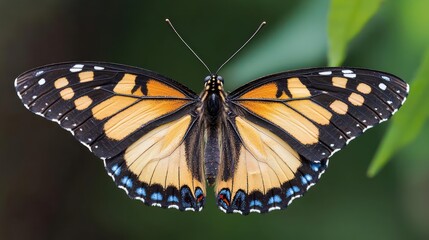 Naklejka premium Closeup of a Vibrant Orange Black and Blue Butterfly