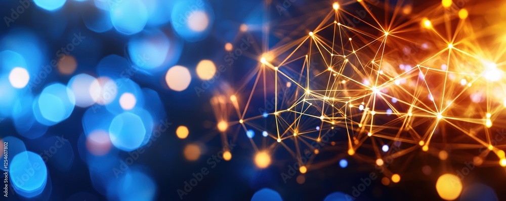 Aufkleber abstract network connection with glowing dots and lines on a blurred blue background
