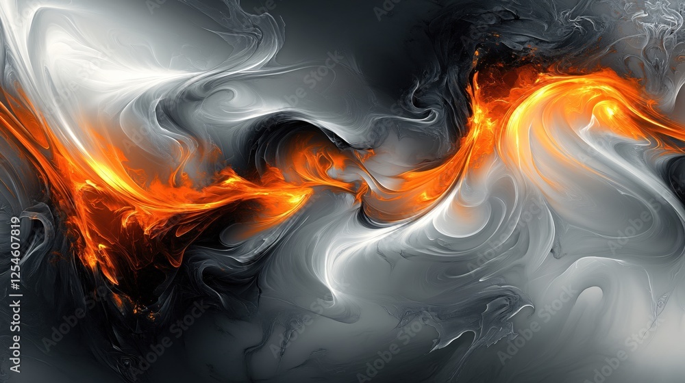 Poster abstract fire and smoke background with dynamic swirling patterns in shades of gray and orange