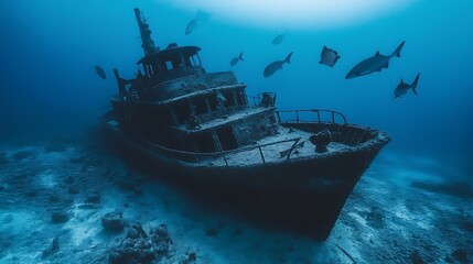 Fototapeta premium Sunken Shipwreck: An Underwater Exploration