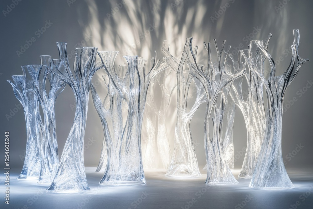 Leinwandbilder glowing reflections in a glass forest showcasing abstract tree shapes with ethereal light effects. g