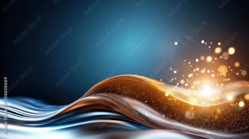 Poster renewable energy represented through an abstract fluid motion of light and sparkle dynamic and capti