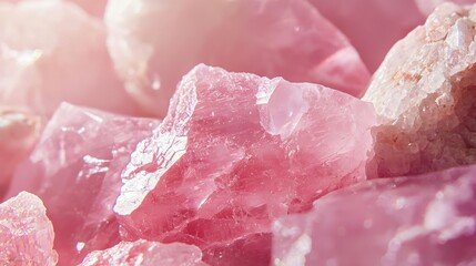 Close up of Raw Rose Quartz Crystals Displaying Delicate Pink Hue and Intricate Textures