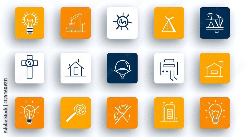 Poster visually appealing collection of 15 outline icons representing sustainability and renewable energy s