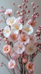 Delicate arrangement of pink and white flowers in a soft background, enhancing tranquility