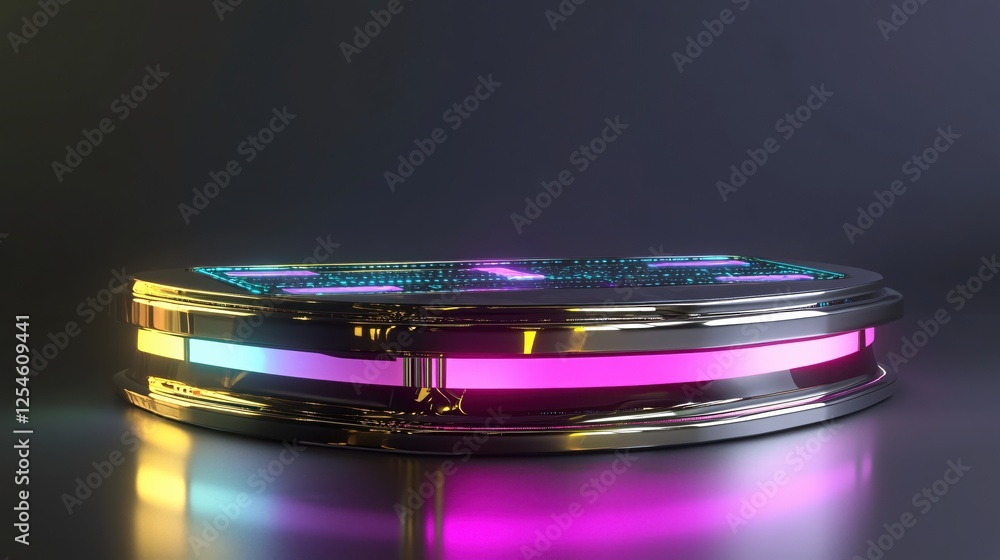 Poster futuristic platform with neon lights displaying modern technology and innovation in design