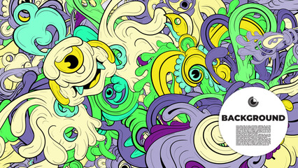 Colorful doodle art with various elements. it is suitable for background, book cover, cover, template, flayer, summer project. it is also useful for coloring book project.